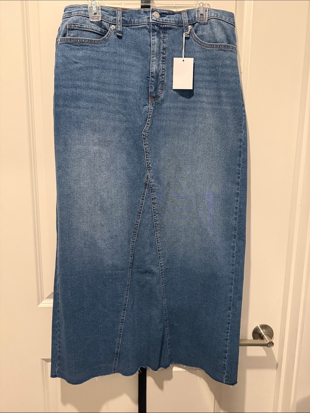 Straight-Leg Denim Maxi Skirt in Blue